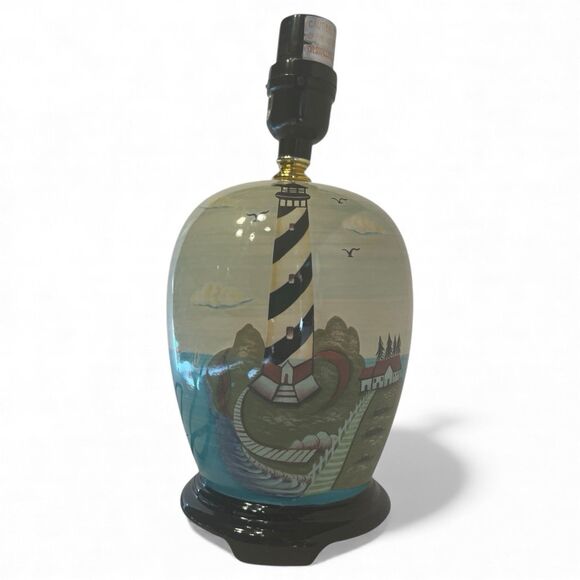 Coastal Lighthouse Ceramic Lamp Nautical Decor Hand Painted Table Light - Picture 1 of 15